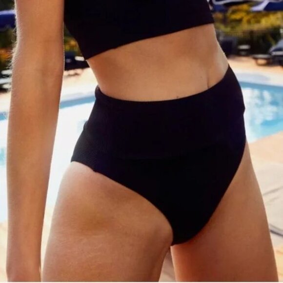 aerie Other - Aerie Women's Ribbed High Cut Cheeky Bikini Bottom in Black